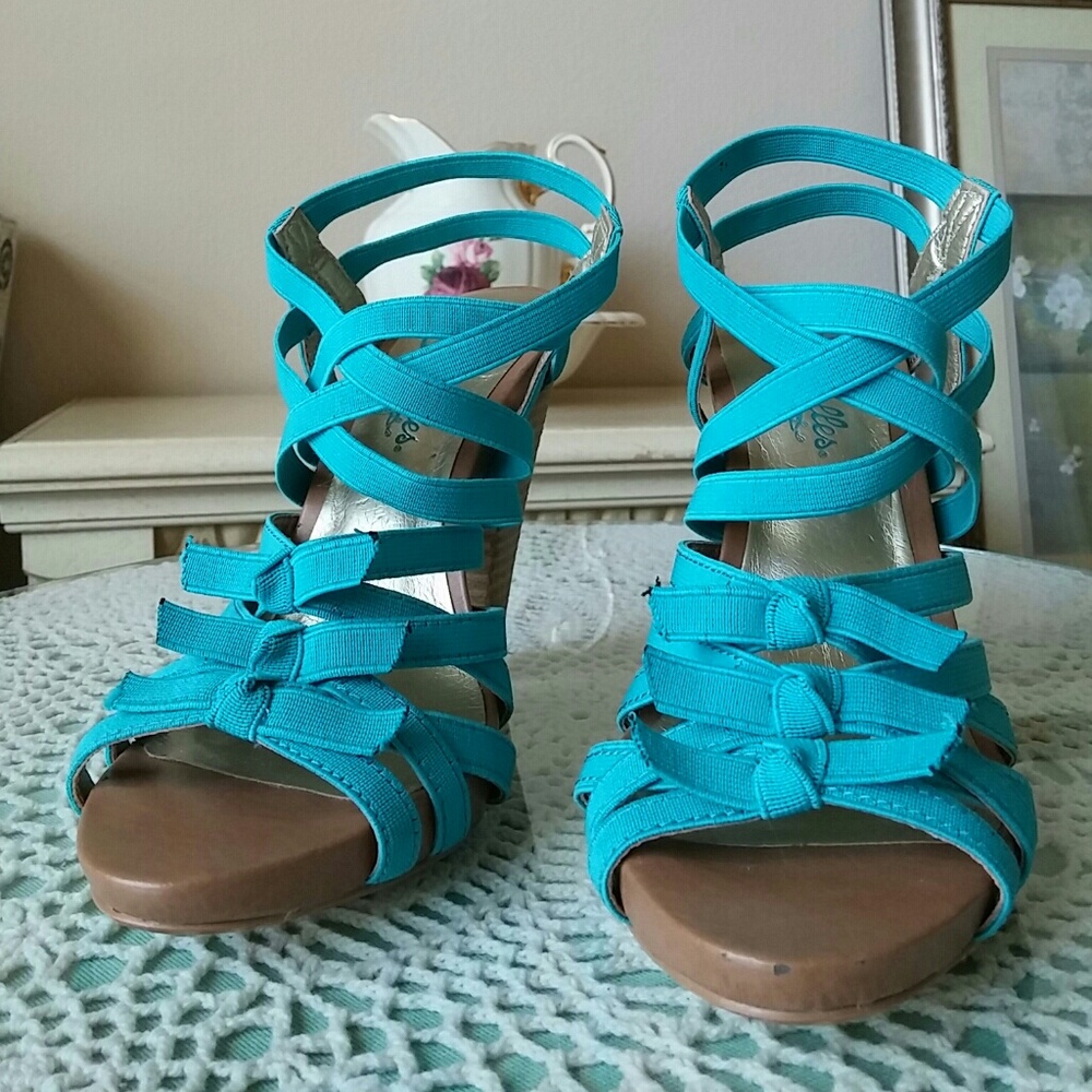 Seychelles Turquoise Straps Heels Sandals  Sz 6